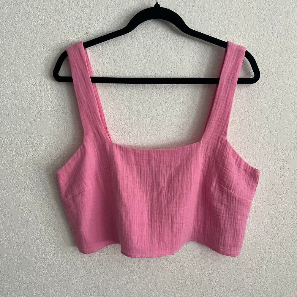 Show Me Your MuMu Pink Linen Tara Crop Top NWT